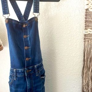 American Eagle Womens Long Dark Jean Overalls size 8